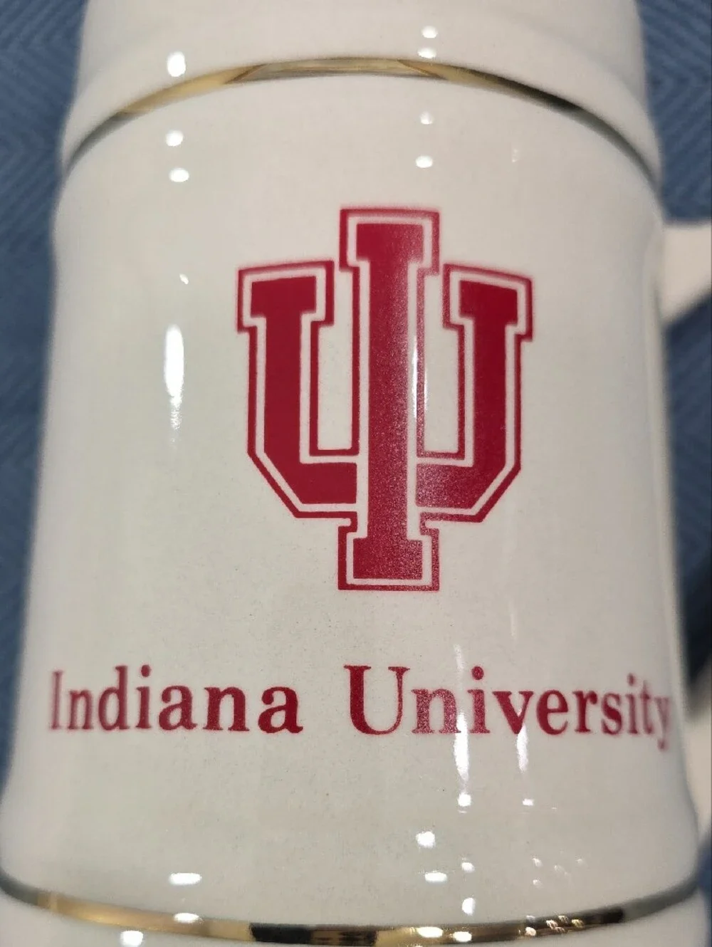 Cream Indiana University Ceramic Beer Stein with Red IU Logo And Gold Accents